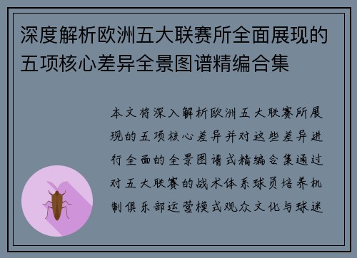 深度解析欧洲五大联赛所全面展现的五项核心差异全景图谱精编合集 深度解析欧洲五大联赛所全面展现的五项核心差异全景图谱精编合集